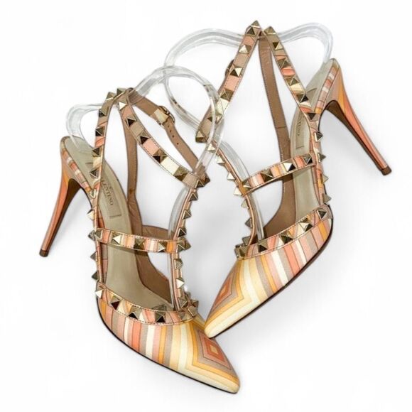 Authentic VALENTINO GARAVANI Mandarin Sorbet Strappy Rockstud Heels Size… - Picture 7 of 10